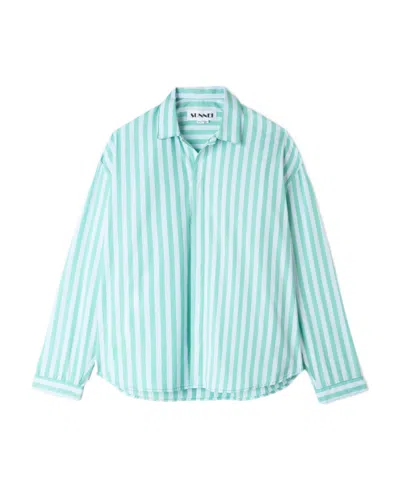 Sunnei Vertical Striped Long-sleeved Shirt In Blue