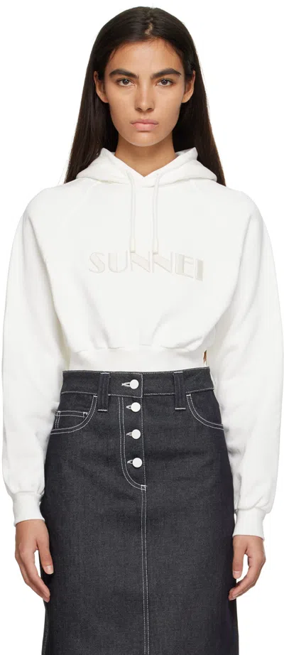 Sunnei Cropped Fit Hoodie With Embroidered Logo In White