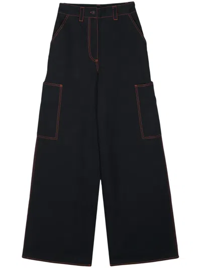 Sunnei Wide-leg Cotton Trousers In Blue