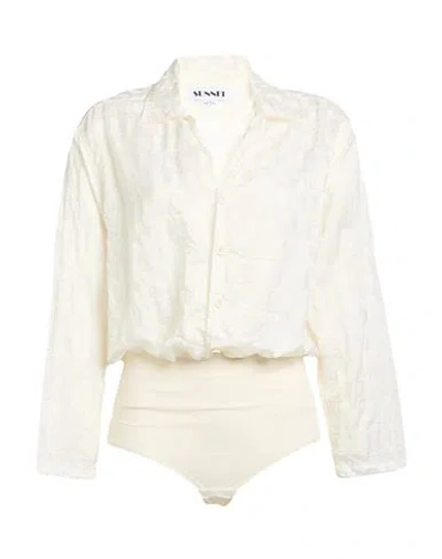 Sunnei Woman Bodysuit Ivory Size Xl Polyamide In White