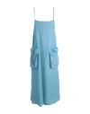 Sunnei Patch Pockets Maxi Dress With Spaghetti Straps In Blue