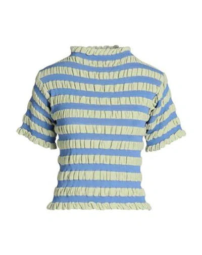 Sunnei Woman Turtleneck Light Blue Size M Cotton, Polyamide, Polyester