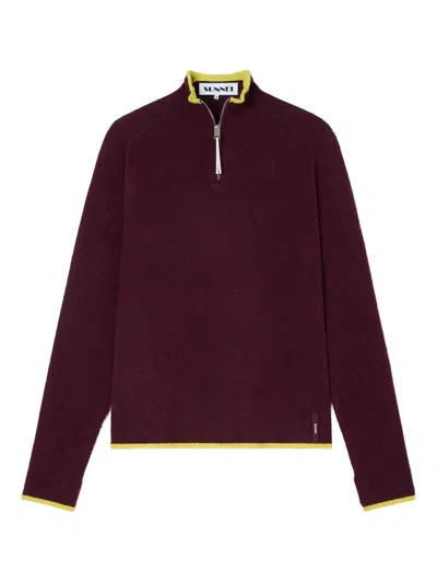 Sunnei Zip Fitted Longsleeve Knitwear In Burgundy