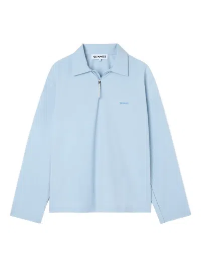 Sunnei Zip Long-sleeve Polo Shirt In Blue