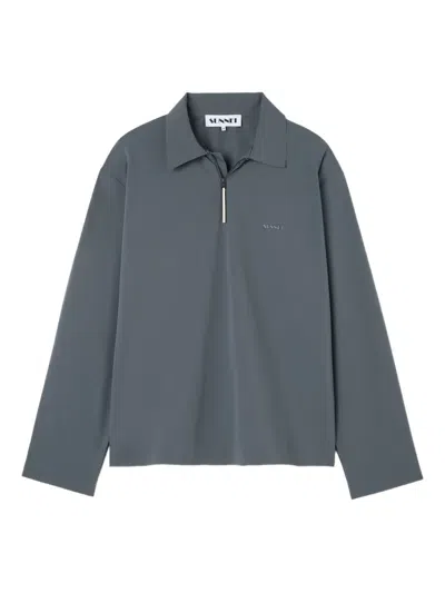 Sunnei Zip-neck Long-sleeve Polo Shirt In Gray