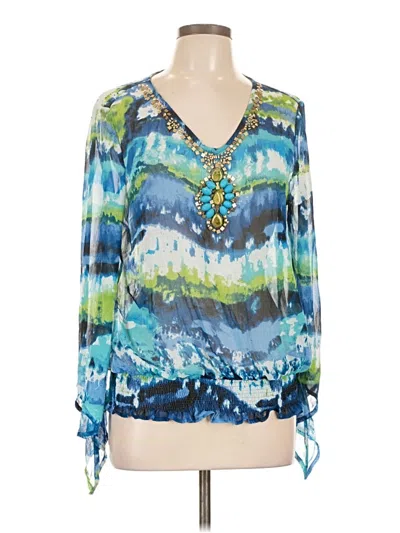 Pre-owned Sunny Leigh 3/4 Sleeve Blouse In Blue
