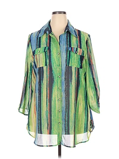 Pre-owned Sunny Leigh 3/4 Sleeve Button Down Shirt In Green
