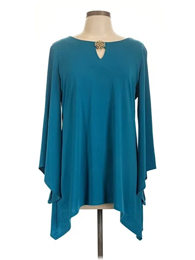 Pre-owned Sunny Leigh 3/4 Sleeve Top Teal Keyhole Neckline Tops