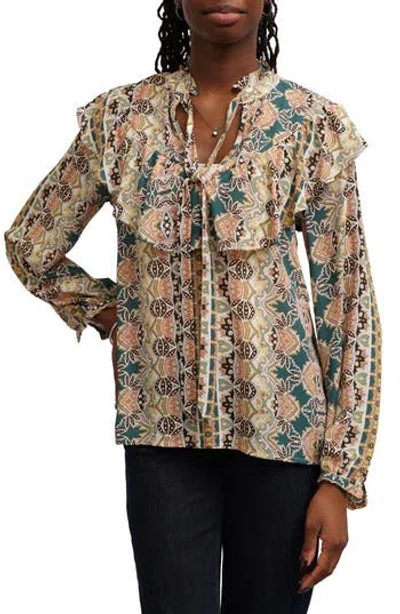 Sunny Leigh Capelet Neck Tie Front Top In Multi