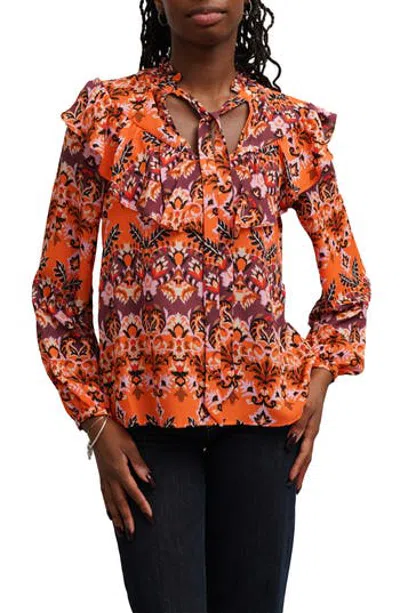 Sunny Leigh Capelet Neck Tie Front Top In Multi