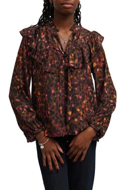 Sunny Leigh Capelet Neck Tie Front Top In Brown