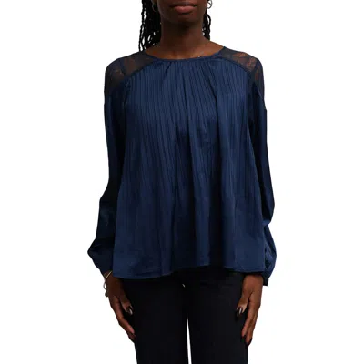 Sunny Leigh Lace Shoulder Pleated Top In Blue