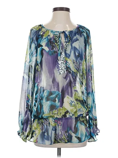 Pre-owned Sunny Leigh Long Sleeve Blouse In Blue