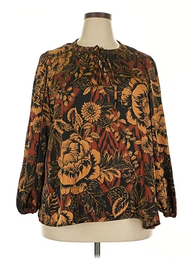 Pre-owned Sunny Leigh Long Sleeve Blouse In Brown