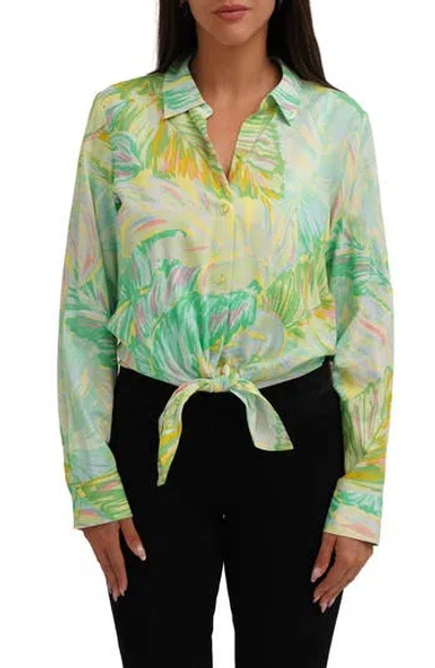 Sunny Leigh Long Sleeve Tie Front Button-up Shirt In Multi