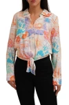 Sunny Leigh Long Sleeve Tie Front Button-up Shirt In Multi