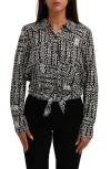 Sunny Leigh Long Sleeve Tie Front Button-up Shirt In Black