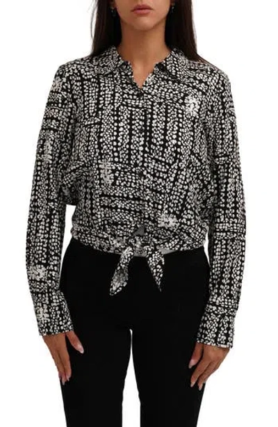 Sunny Leigh Long Sleeve Tie Front Button-up Shirt In Black