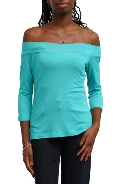 Sunny Leigh Off The Shoulder Tee In Blue