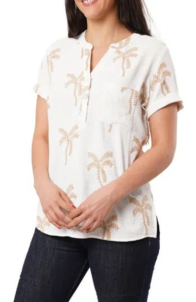 Sunny Leigh Palm Tree Embroidered Short Sleeve Button-up Shirt In White