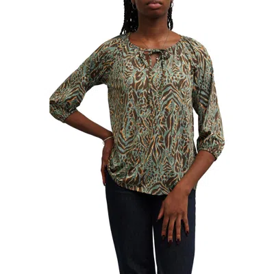 Sunny Leigh Peasant Neck Jersey Top In Multi