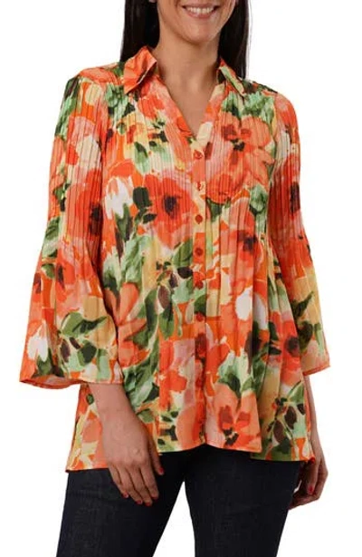 Sunny Leigh Pleated Button-up Shirt In Neutral
