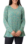 Sunny Leigh Pleated Ruffle Top In Green