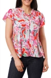 Sunny Leigh Pleated Tie Neck Short Sleeve Top In Purple