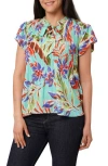 Sunny Leigh Pleated Tie Neck Short Sleeve Top