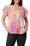 Sunny Leigh Pleated Tie Neck Short Sleeve Top