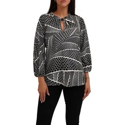 Sunny Leigh Printed Mesh Long Sleeve Top In Black