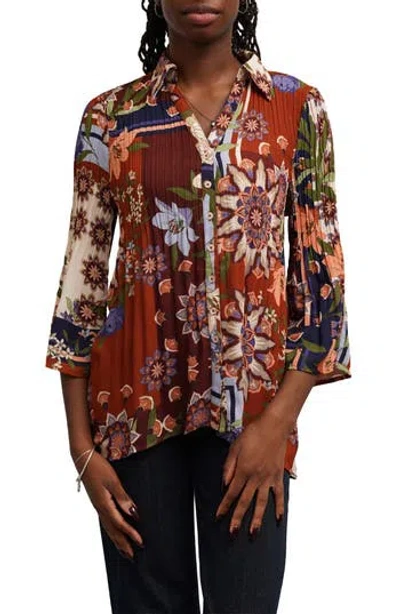 Sunny Leigh Release Pleat Button Front Blouse In Multi