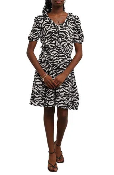 Sunny Leigh Ruffle V-neck Smocked Waist Minidress In Black