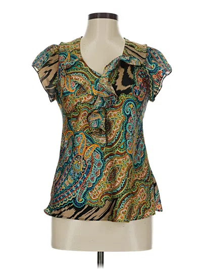 Pre-owned Sunny Leigh Short Sleeve Blouse In Brown