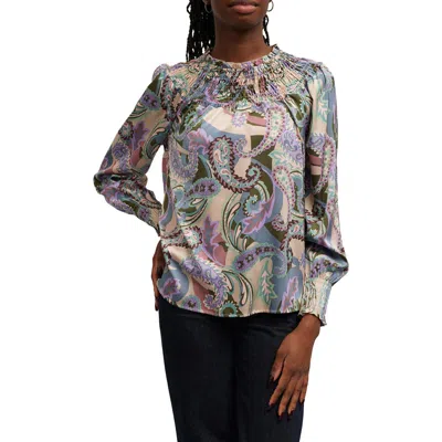 Sunny Leigh Smocked Paisley Print Top In Multi