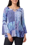 Sunny Leigh Tie Front Pleated Top In Blue