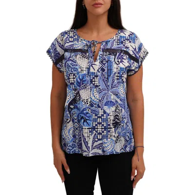 Sunny Leigh Tie Keyhole Cap Sleeve Top In Blue