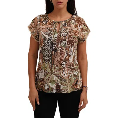 Sunny Leigh Tie Keyhole Cap Sleeve Top In Brown