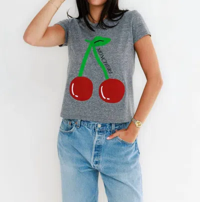 Sunny Somewhere Mon Cheri Cherry Femme Crewneck Tee In Gray