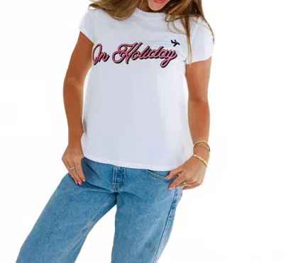 Sunny Somewhere On Holiday Femme Crew Tee In White In Multi