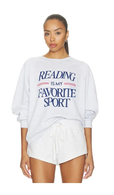 Sunny Somewhere Reading Is My Favorite Sport Raglan Crew Sweater In Heather Ash