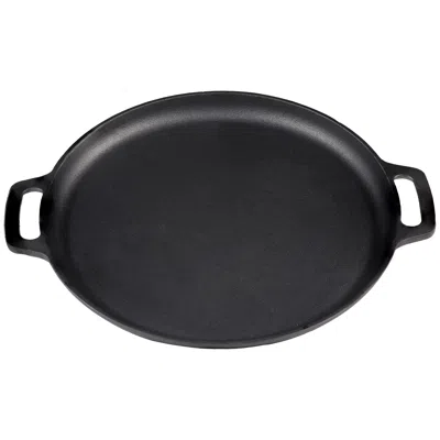 Sunnydaze 13.75" Cast Iron Pizza Pan With Handles In Black