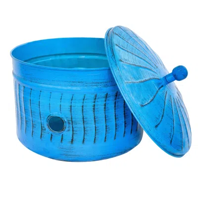 Sunnydaze 17.5" Outdoor Decorative Metal Garden Hose Holder With Lid - Blue Patina