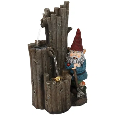 Sunnydaze 17"h Electric Polyresin Resting Gnome By Tiered Logs Outdoor Water Fountain With Led Light