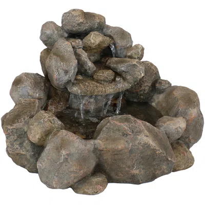 Sunnydaze 18"h Electric Resin Rocky Ravine Waterfall Outdoor Water Fountain In Grey