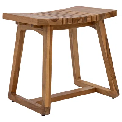Sunnydaze 19" Solid Teak Wood Shower Bench With Ergonomic Curved Design In Brown