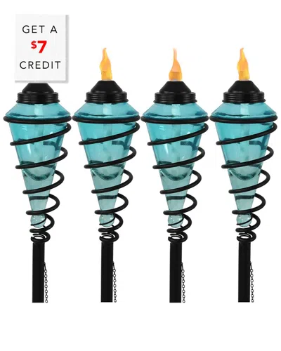 SUNNYDAZE SUNNYDAZE 2-IN-1 METAL SWIRL WITH BLUE GLASS OUTDOOR LAWN TORCH WITH $7 CREDIT