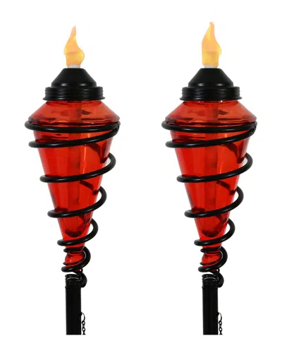 Sunnydaze 2-in-1 Metal Swirl With Red Glass Outdoor Lawn Torch