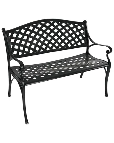 SUNNYDAZE SUNNYDAZE 2-PERSON BLACK CHECKERED CAST ALUMINUM OUTDOOR PATIO GARDEN BENCH