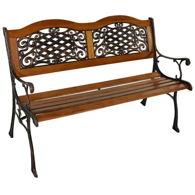 Sunnydaze 2-person Ivy Crossweave Design Cast Iron And Wood Frame Outdoor Garden Bench In Black